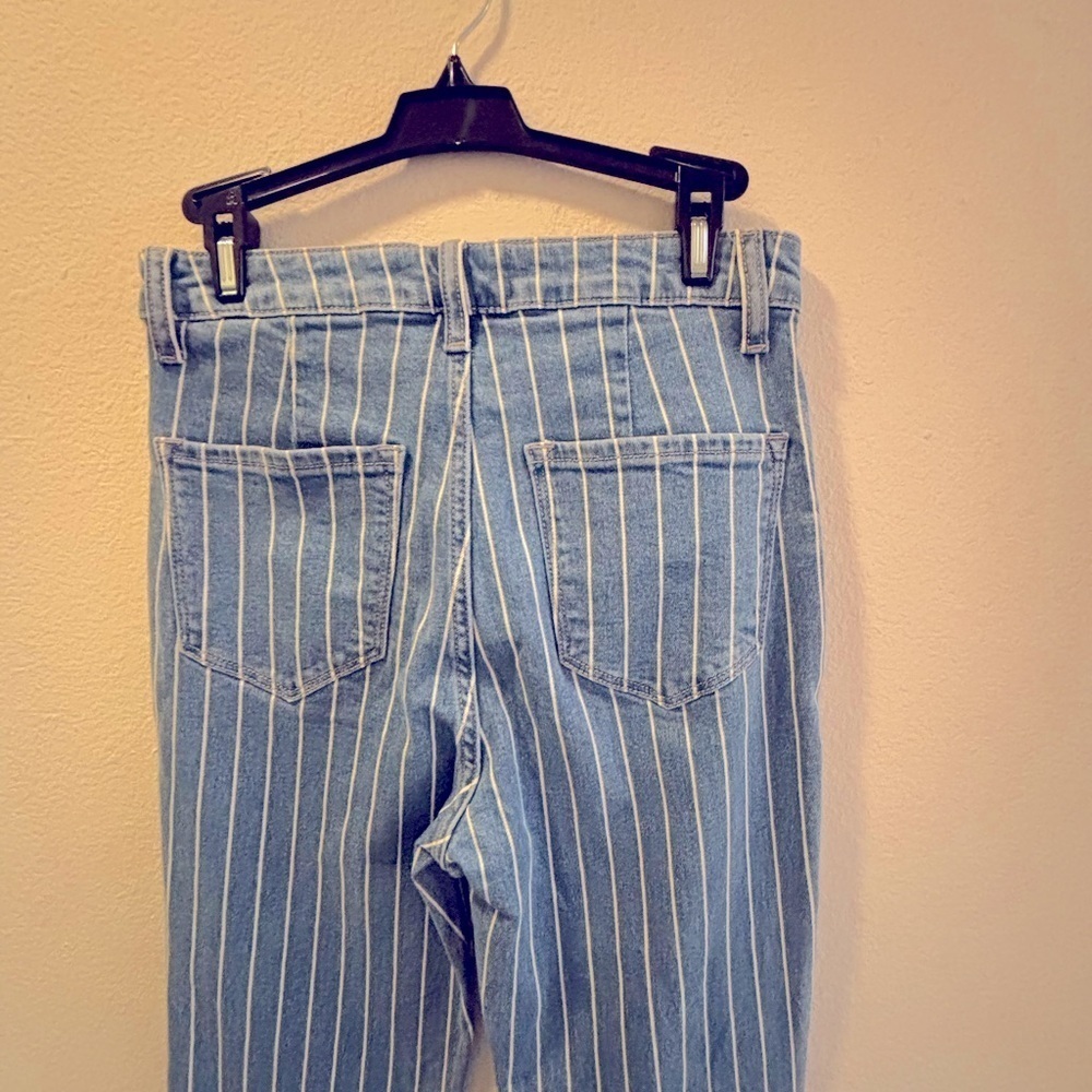 NWT Fashion Nova stripped blue bell bottom stretch jeans - Picture 6 of 7